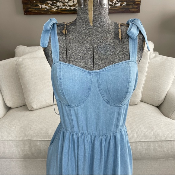 NWT XXL  LC Lauren Conrad, Jean jumper overall midi dress with pockets - Picture 11 of 11